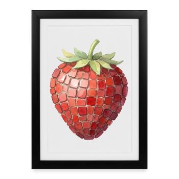 Strawberry Mosaic Art — Watercolor Print - Framed poster (27 × 37 cm) - black - Front