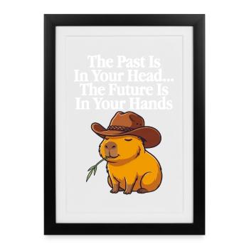 Cowboy Capybara Future - Motivational Quote Meme - Framed poster (27 × 37 cm) - black - Front
