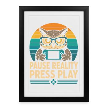 Break Reality Press Play Gamer Owl - Framed poster (27 × 37 cm) - black - Front