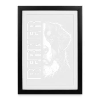 Bernese Mountain Dog Portrait with Lettering - Framed poster (27 × 37 cm) - black - Front