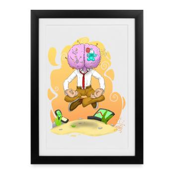 Un cerveau conscient méditant la richesse - Affiche encadrée (27 × 37 cm) - noir - Devant
