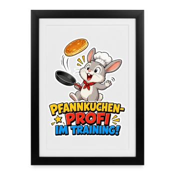 Hase Pfannkuchen Profi im Training Kinder Koch - Gerahmtes Poster (27 × 37 cm) - Schwarz - Vorne