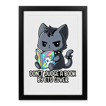 Goth-Katze liest - Gerahmtes Poster (27 × 37 cm) - Schwarz - Vorne