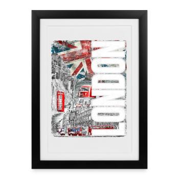 London College : Drapeaux, Bus et Briques - Affiche encadrée (27 × 37 cm) - noir - Devant