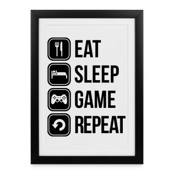 eat sleep game repeat - Framed poster (27 × 37 cm) - black - Front