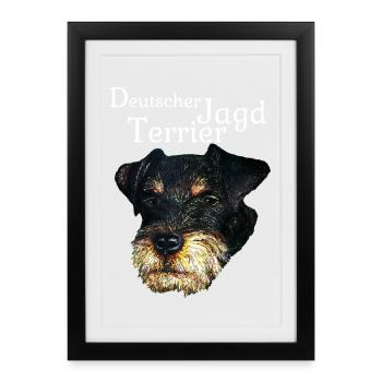 Portrait Deutscher Jagdterrier - Gerahmtes Poster (27 × 37 cm) - Schwarz - Vorne