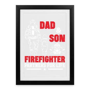 Père et fils des pompiers - Affiche encadrée (27 × 37 cm) - noir - Devant