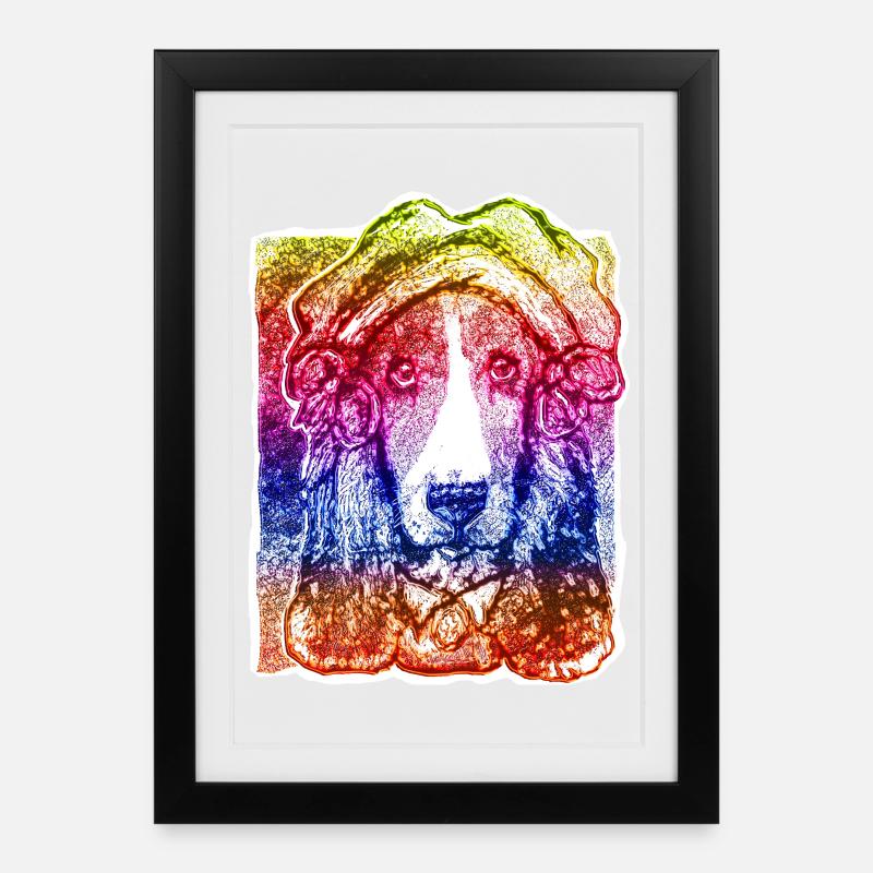 Dame de chien avec capot (arc-en-ciel) - Affiche encadrée (27 × 37 cm) - noir