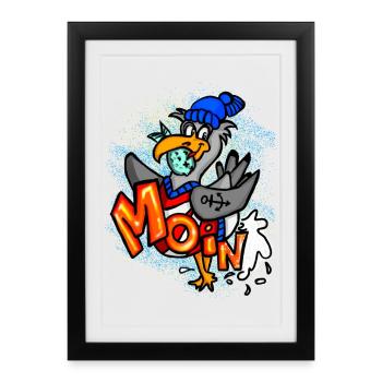 Moin Seagull North Sea Cartoon - Framed poster (27 × 37 cm) - black - Front
