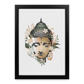 beau portrait de Bouddha décoré de fleurs - Affiche encadrée (27 × 37 cm) - noir - Devant