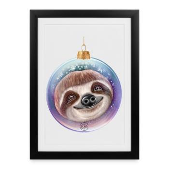 Noël Paresseux Bal de Noël Père Noël - Affiche encadrée (27 × 37 cm) - noir - Devant