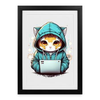 Coding cat - Framed poster (27 × 37 cm) - black - Front