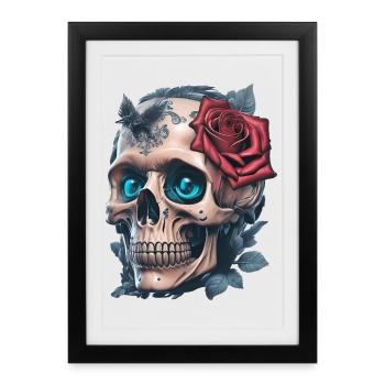 Crâne avec des roses - Affiche encadrée (27 × 37 cm) - noir - Devant