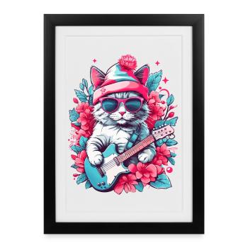 Cute cat with guitar - Framed poster (27 × 37 cm) - black - Front