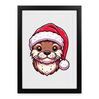 Magie de la loutre de Noël - Design festif - Affiche encadrée (27 × 37 cm) - noir - Devant
