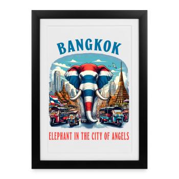 Bangkok Thailand elephant flag city - Framed poster (27 × 37 cm) - black - Front