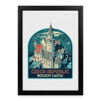 Illustration Château Bouzov, République Tchèque - Affiche encadrée (27 × 37 cm) - noir - Devant