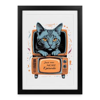 Chat à la télé - Affiche encadrée (27 × 37 cm) - noir - Devant