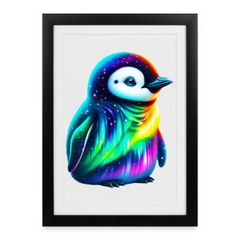 Manchot aurore boréale - Affiche encadrée (27 × 37 cm) - noir - Devant