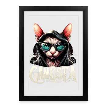 Sphynx Cat Cool Gangsta Gangster Cadeau - Affiche encadrée (27 × 37 cm) - noir - Devant
