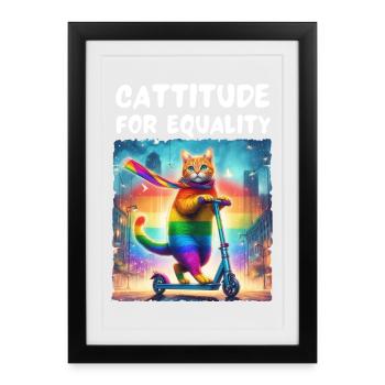 Schwulenstolz. Cattitude für Gleichberechtigung - Gerahmtes Poster (27 × 37 cm) - Schwarz - Vorne