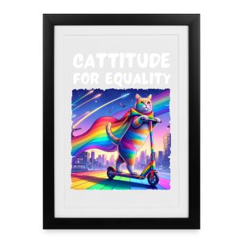 Schwulenstolz. Cattitude für Gleichberechtigung - Gerahmtes Poster (27 × 37 cm) - Schwarz - Vorne