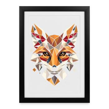 Motif polygonal coloré et géométrique de tête de renard - Affiche encadrée (27 × 37 cm) - noir - Devant