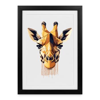 Geometric Giraffe Head Polygons Motif - Framed poster (27 × 37 cm) - black - Front