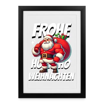 Muskel Weihnachtsmann Frohe Weihnachten - Gerahmtes Poster (27 × 37 cm) - Schwarz - Vorne