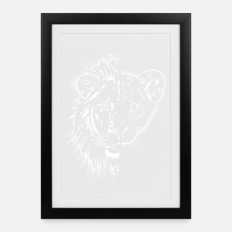 halb Löwe halb Löwenkind - Gerahmtes Poster (27 × 37 cm) - Schwarz