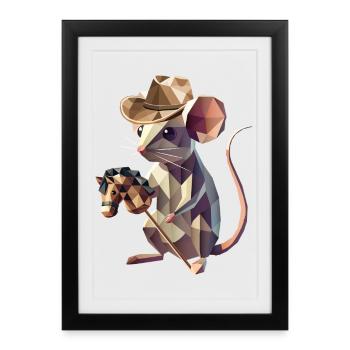 Souris de cow-boy avec cheval de loisir - Affiche encadrée (27 × 37 cm) - noir - Devant