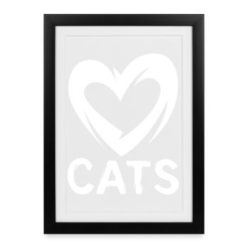 Cats Love - symbole de cœur pour les amoureux des chats - Affiche encadrée (27 × 37 cm) - noir - Devant