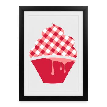 Stylized cupcake with check topping - Framed poster (27 × 37 cm) - black - Front