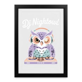 DJ Nightowl hibou avec un casque à la table de mixage - Affiche encadrée (27 × 37 cm) - noir - Devant
