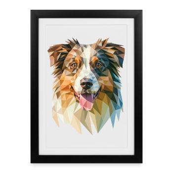 Berger australien - Logo Low Poly cool - Affiche encadrée (27 × 37 cm) - noir - Devant