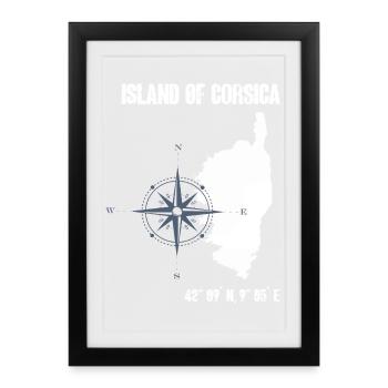 Corsica outline with coordinates compass - Framed poster (27 × 37 cm) - black - Front