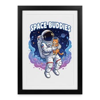Space Buddies Chat Astronaute - Affiche encadrée (27 × 37 cm) - noir - Devant