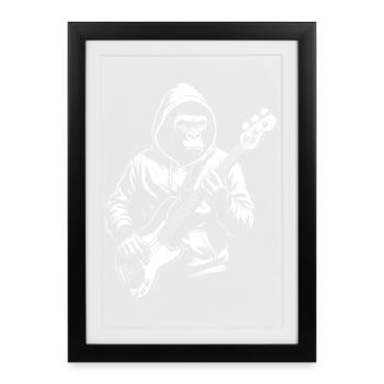 Hooded Monkey Bass Player Silhouette - Framed poster (27 × 37 cm) - black - Front