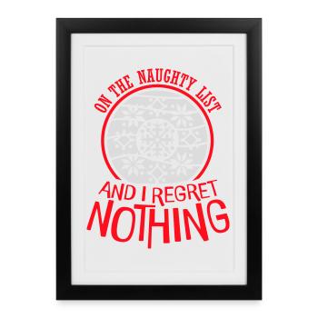 Sur la liste des vilains et ne regrette rien XMas Spruch - Affiche encadrée (27 × 37 cm) - noir - Devant