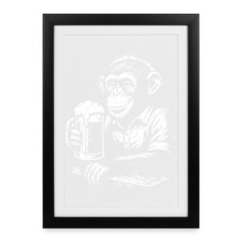 Beer Loving Monkey Portrait Tee - Affiche encadrée (27 × 37 cm) - noir - Devant