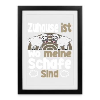Schafhirte Schäfer Hirte Landwirt Herde Schafe - Gerahmtes Poster (27 × 37 cm) - Schwarz - Vorne