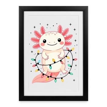 Sweat de Noël Axolotl Drôle de Noël Mignon - Affiche encadrée (27 × 37 cm) - noir - Devant