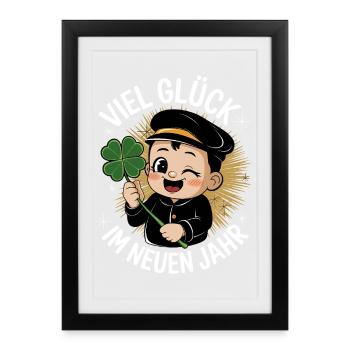 Lucky New Year Chimney Sweep Shamrock New Year's Eve - Framed poster (27 × 37 cm) - black - Front