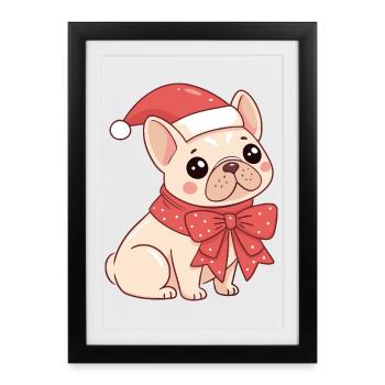 Chiot festif avec chapeau et nœud - Affiche encadrée (27 × 37 cm) - noir - Devant