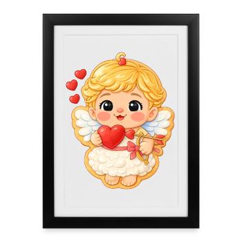 Motif biscuit doux ange de la Saint-Valentin avec cœur - Affiche encadrée (27 × 37 cm) - noir - Devant