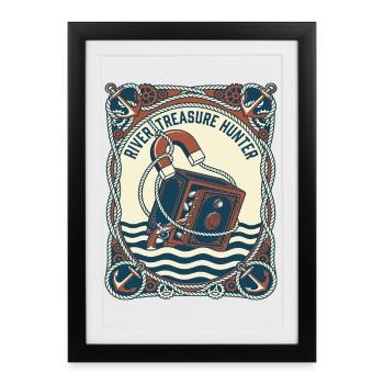Pêche à Poissons Magnétique Rivière Chasseur de Trésors - Affiche encadrée (27 × 37 cm) - noir - Devant