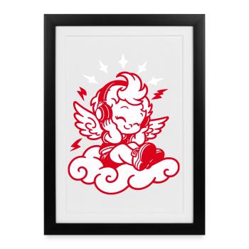 Ange de la musique – Chérubin avec casque - Affiche encadrée (27 × 37 cm) - noir - Devant