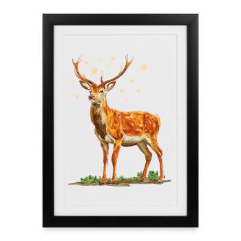 Cerf avec des étoiles - Affiche encadrée (27 × 37 cm) - noir - Devant