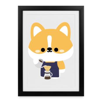 Barista Corgi Pour-Over - Framed poster (27 × 37 cm) - black - Front