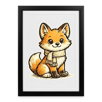 Renard réchauffant avec écharpe - Affiche encadrée (27 × 37 cm) - noir - Devant